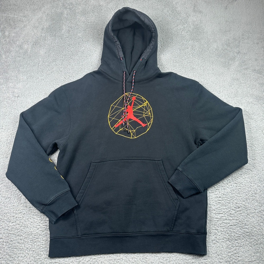 Jordan Jumpman Air Hoodie Mens Large Black Geometric Graphic DC9727-010 Pullover